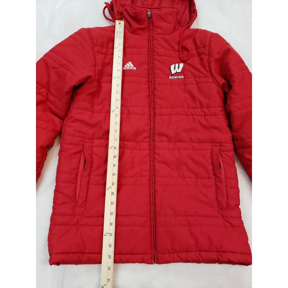 Adidas Women's XS Hooded Hiking Insulated Jacket Red Wisconsin Badger Nylon - Picture 2 of 12